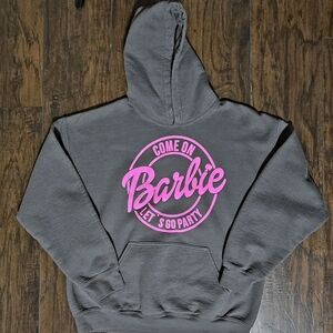 Gray Hoodie with Pink Barbie Logo